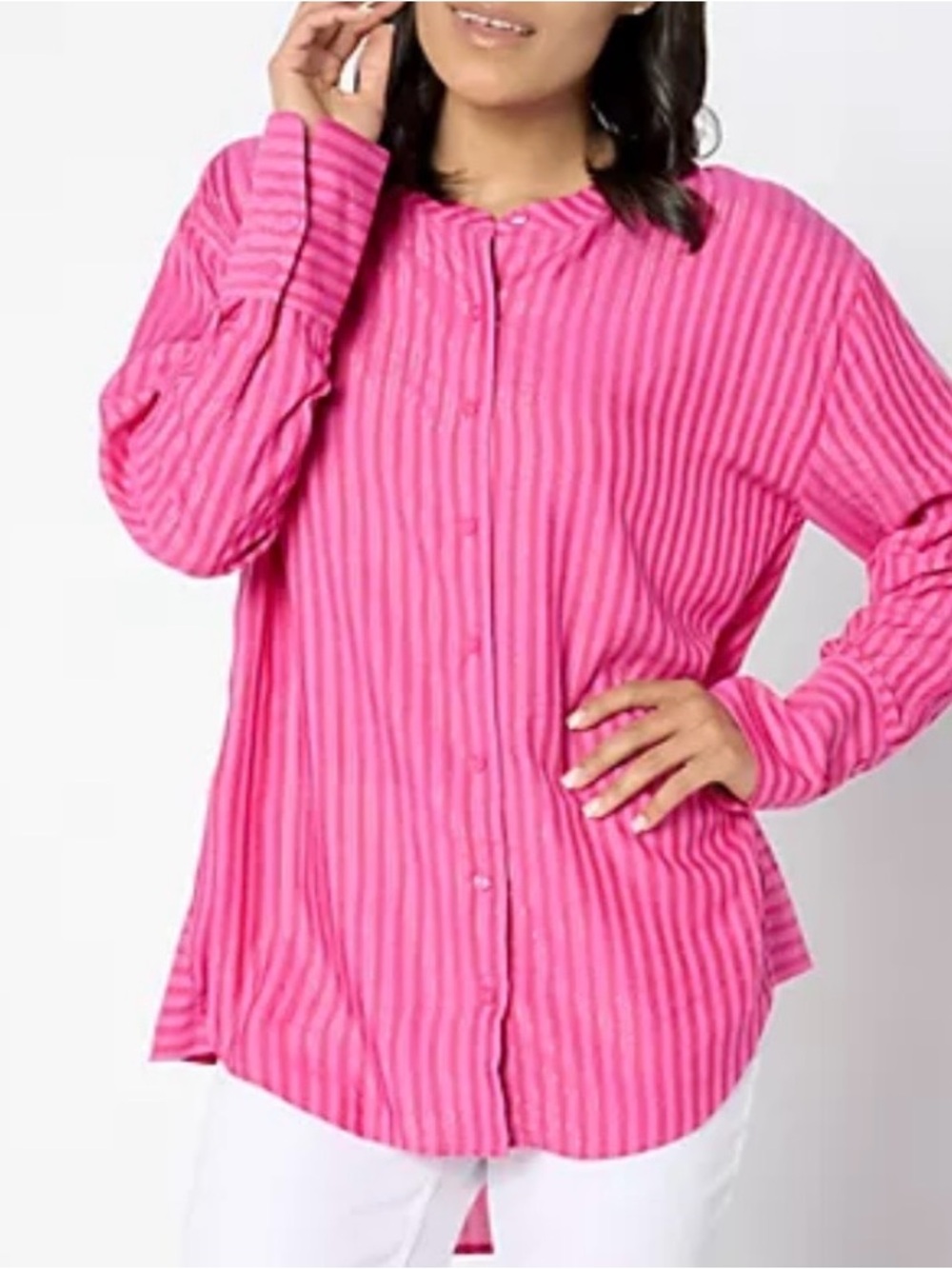 Isaac Mizrahi Hot Pink Striped Button-Front Blouse